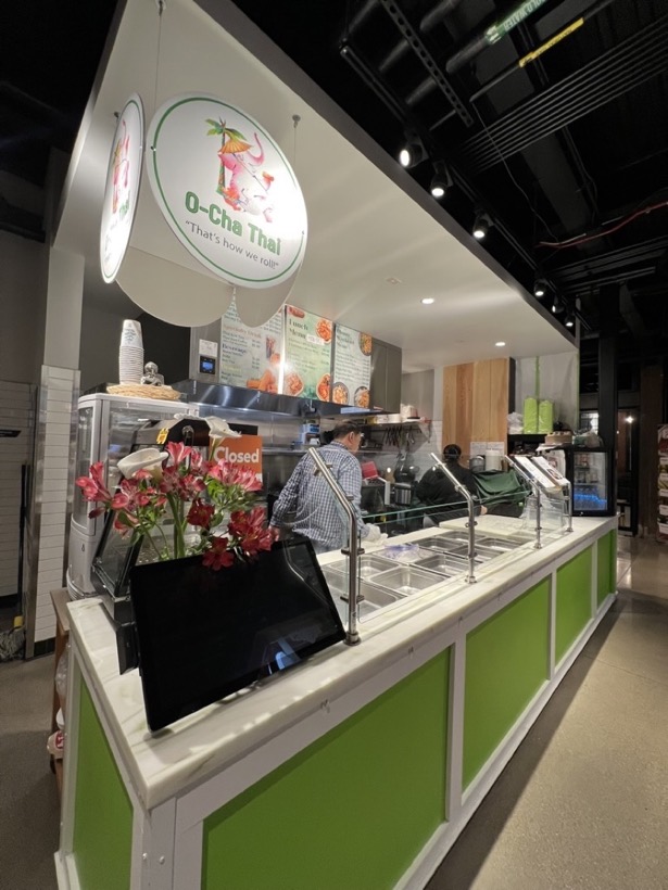 The O-Cha Thai counter at Union Street Market, with the elephant sign above it